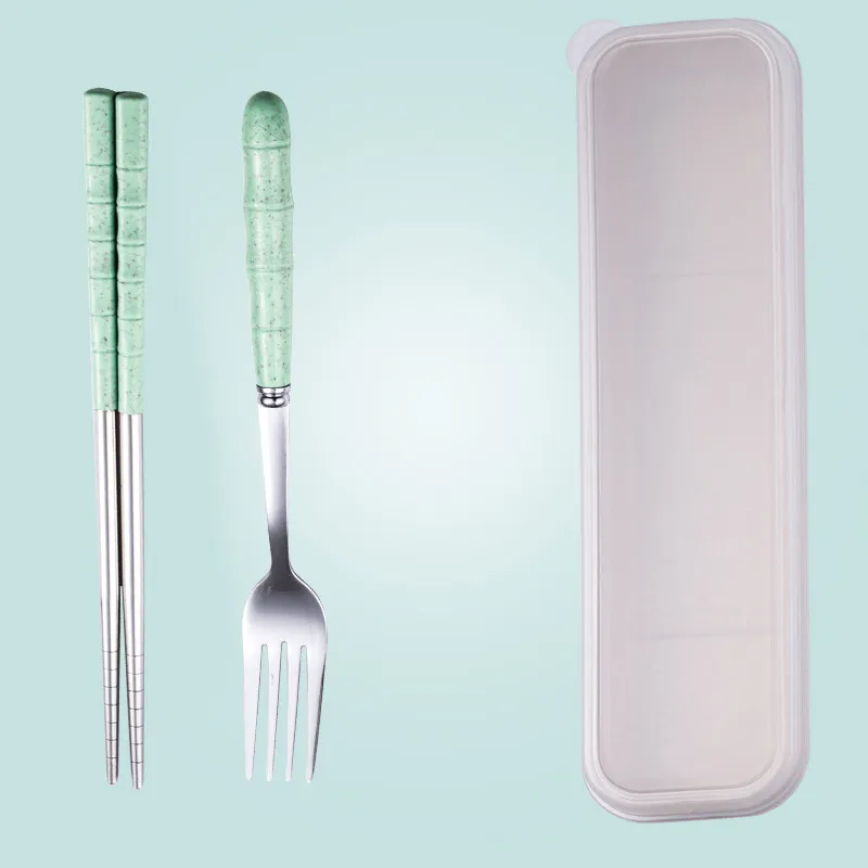 Wheat Straw Stainless Steel Portable Cutlery Set - Greenb
