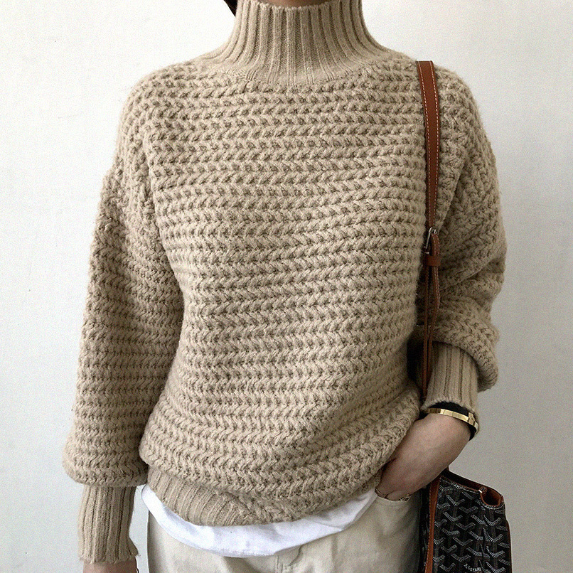 Half High Neck Loose Thick Needle Knit Sweater
