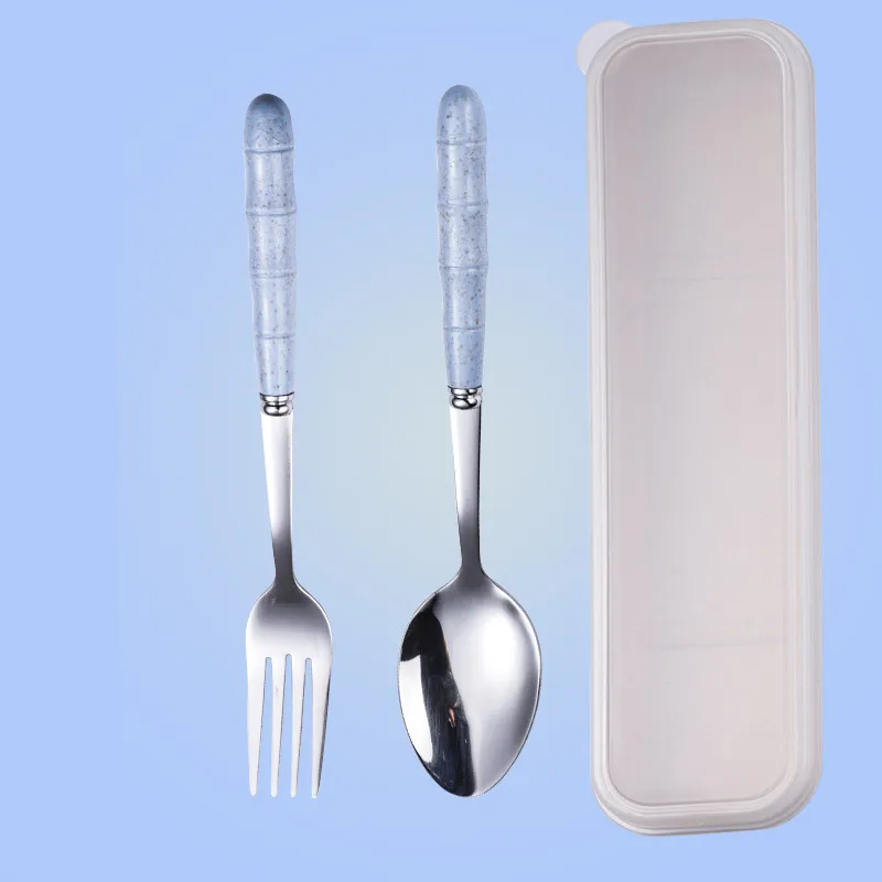 Wheat Straw Stainless Steel Portable Cutlery Set - Bluec