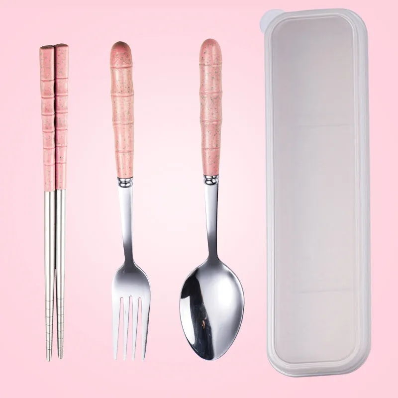 Wheat Straw Stainless Steel Portable Cutlery Set - Pinkd