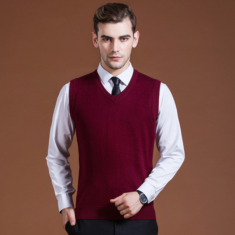 Men's Solid Color Business Wool Knitted Vest