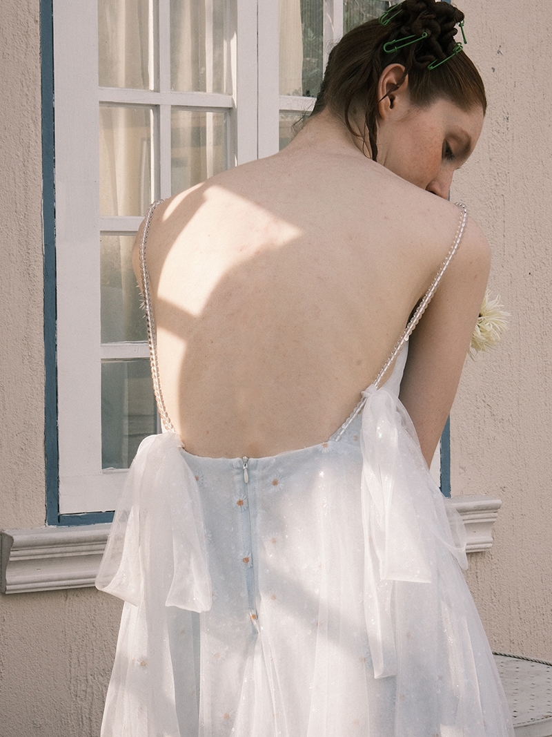 Beautiful Angel Blue Daisy Sequin Suspender Big Backless Dress