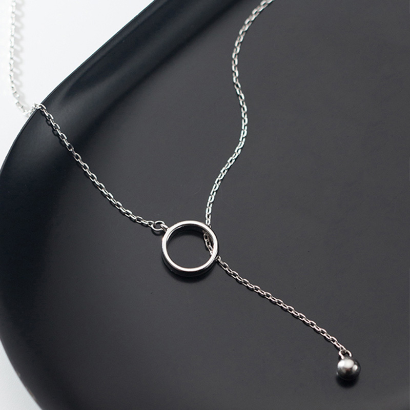 Sterling Silver Round Bead Circle Tassel Clavicle Chain