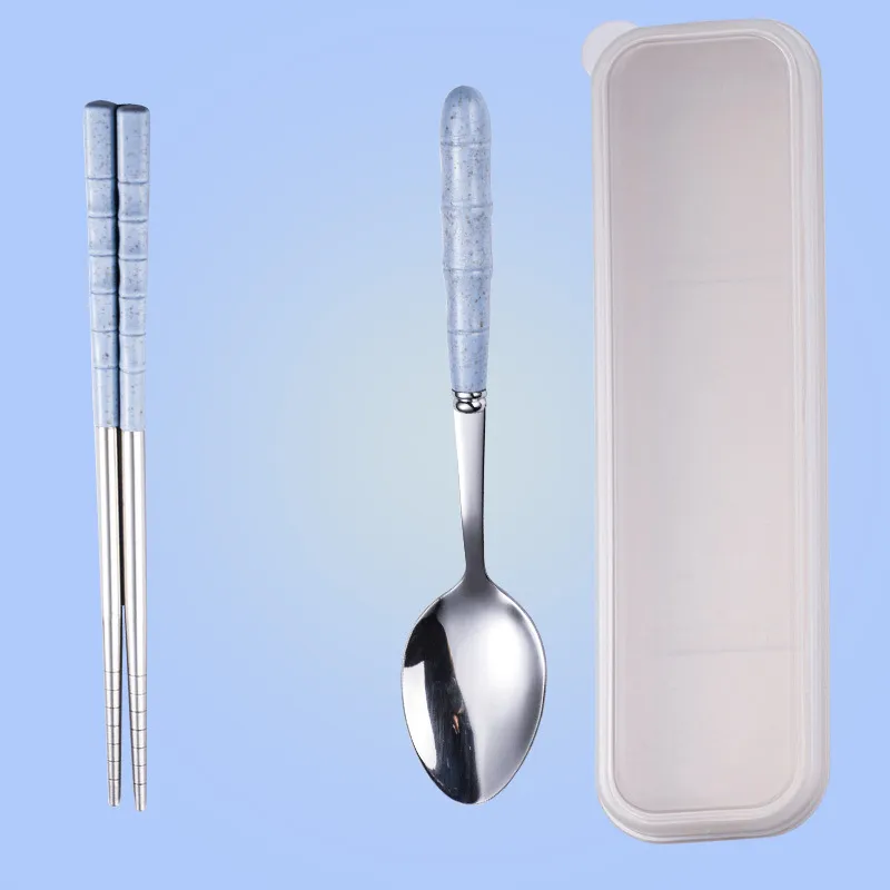 Wheat Straw Stainless Steel Portable Cutlery Set - Bluea
