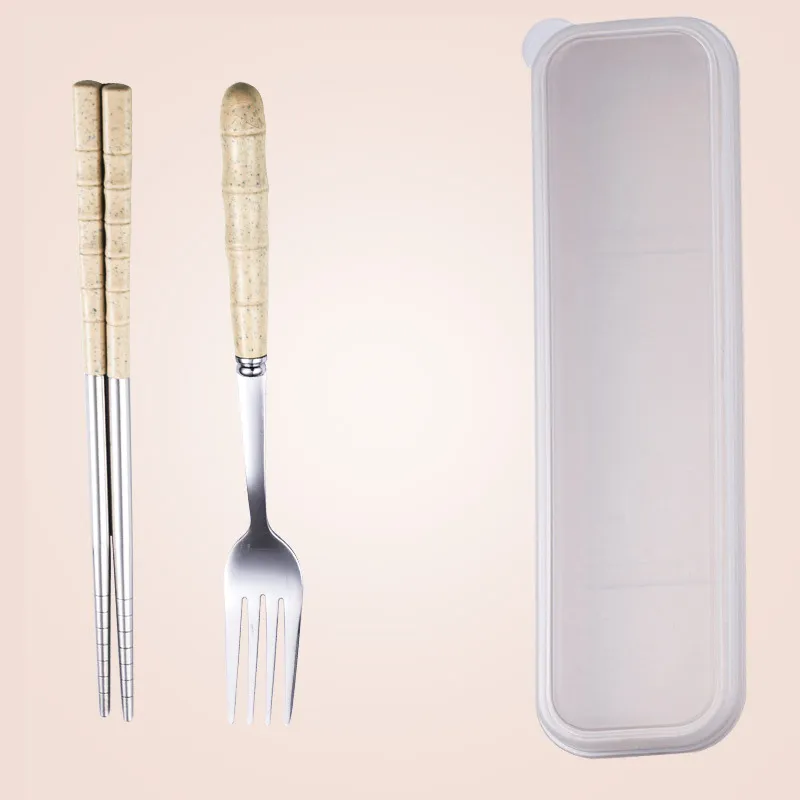 Wheat Straw Stainless Steel Portable Cutlery Set - Beigeb