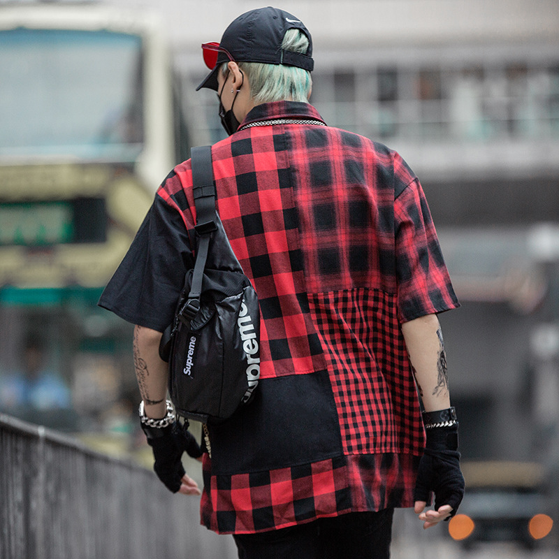 High Street Hip Hop Retro Check Patchwork Shirt