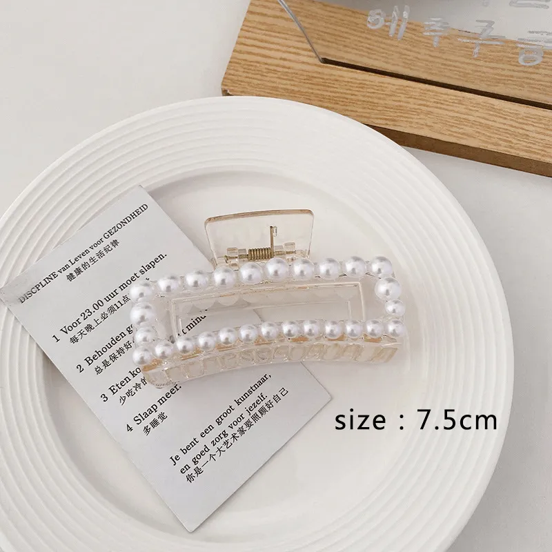 Temperament Large Back Head Hairpin Pearl Catch Clip - Square Folder