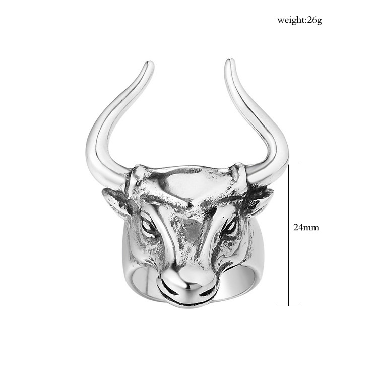 Retro Punk Bull Head Bull Men's Titanium Steel Ring