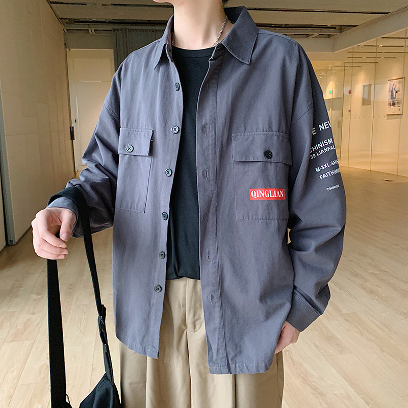 Workwear Shirt Male Long-Sleeved Student Shirt Hong Kong Style