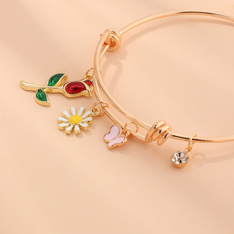 Fashion Classic Drop Oil Rose Butterfly Pendant Bracelet
