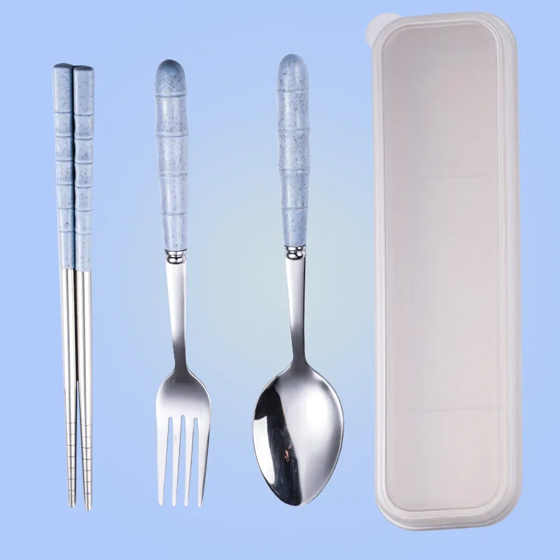 Wheat Straw Stainless Steel Portable Cutlery Set - Blued