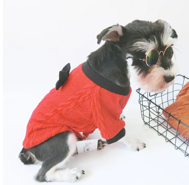 Small and Medium Sized Dogs In Bow Knitted Sweater Red - Shop at LoveMi