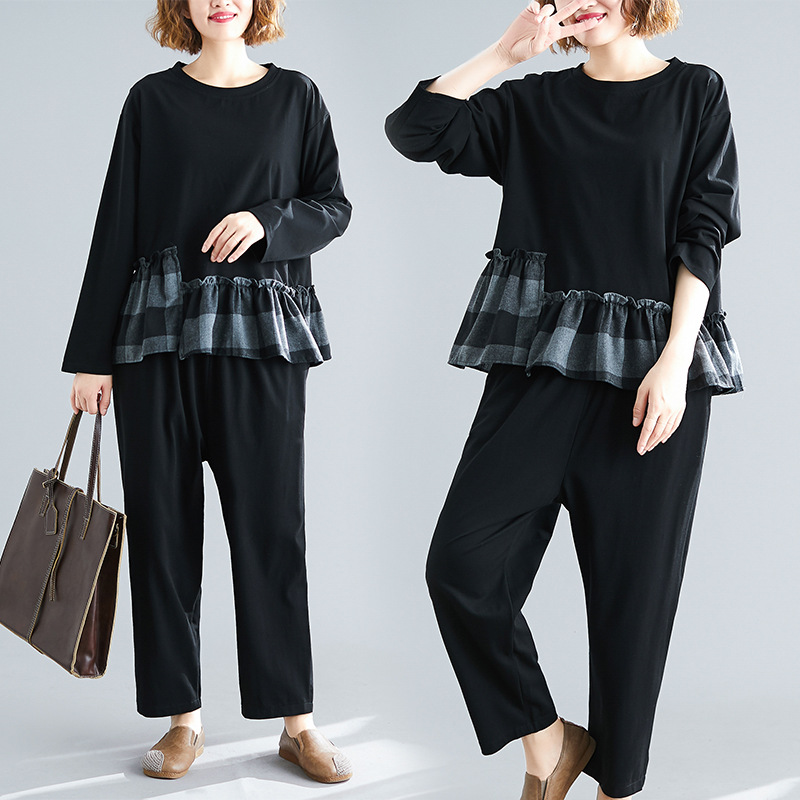 Large Size Korean Loose Casual Plaid Color Matching Casual Wear