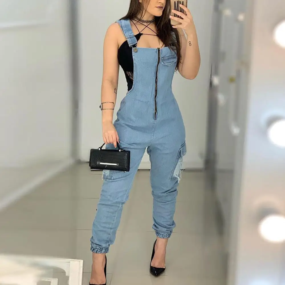 Sexy Fashionable Denim Girl Slim Fit Suspenders Jumpsuit