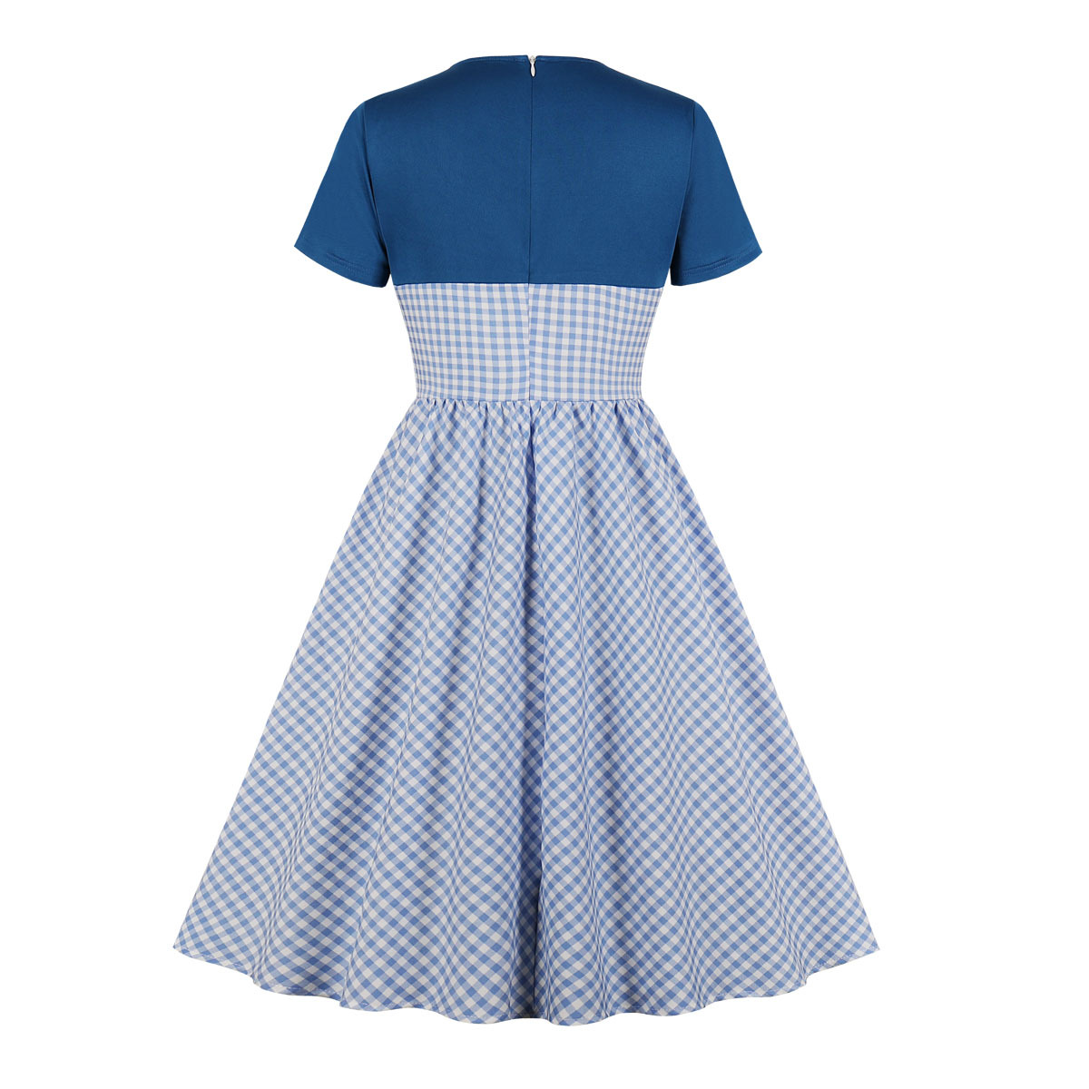 Lattice Patchwork Pocket Trim Waist Big Swing Dress