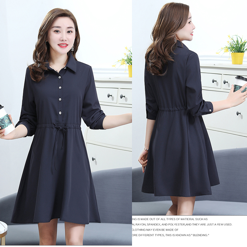 Mid-Length Solid Color Shirt Dress