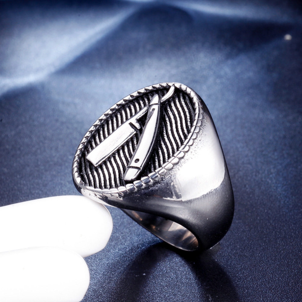 Hairstylist Razor Men's Vintage Titanium Steel Ring