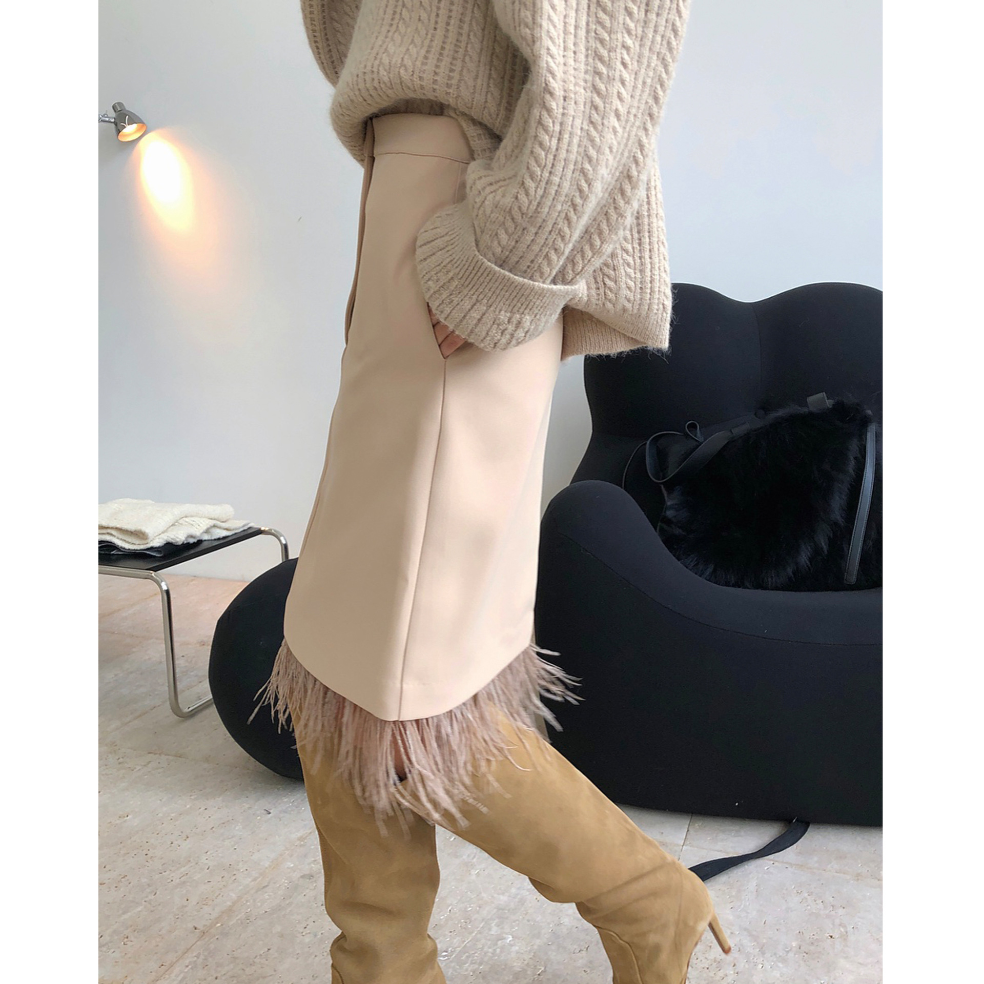 Feather Trim Detachable Skirt Slim Slimming Skirt