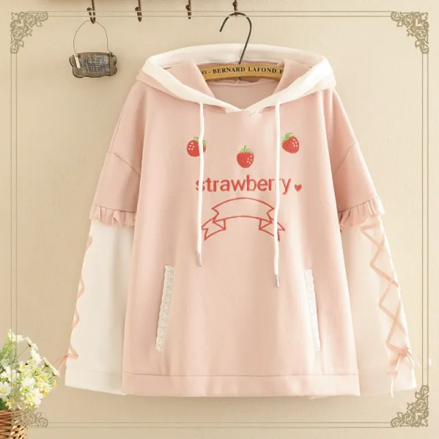 Lace Sleeves Loose Hooded Plus Velvet Warm Sweater Plus Velvet - Shop at LoveMi