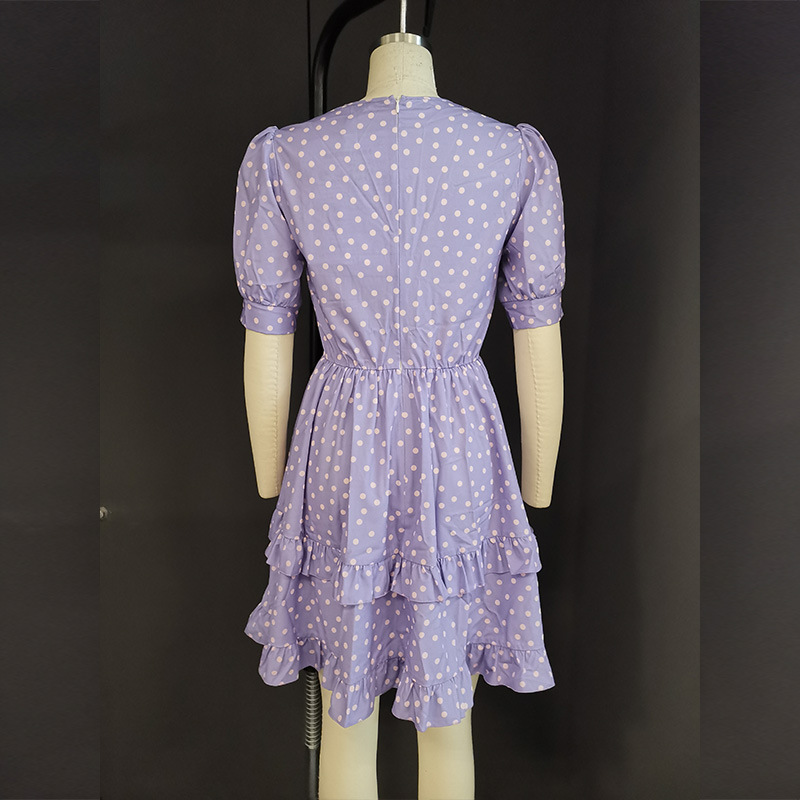Short Sleeve Polka Dot Print Ruffle Dress Women