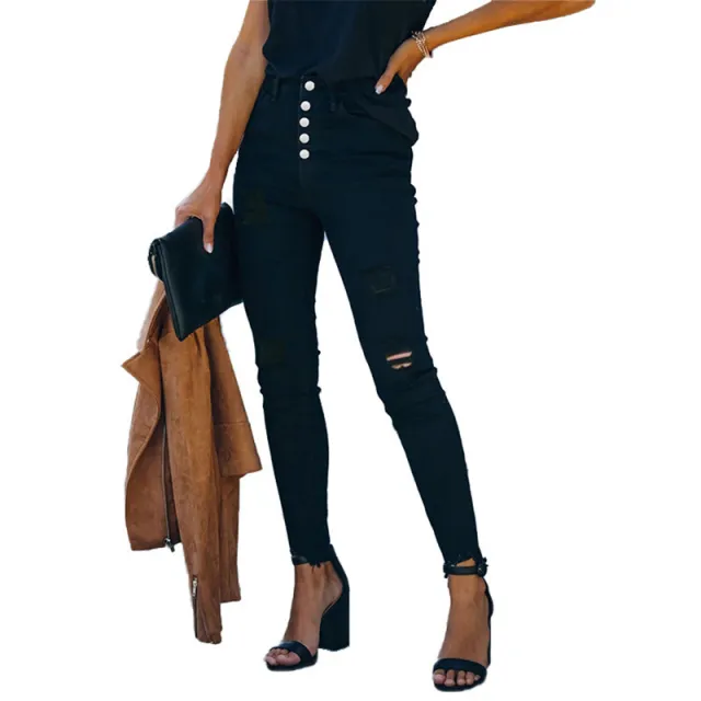 Women's Slim fit Denim Pants With Five Buttons Black - Shop at LoveMi