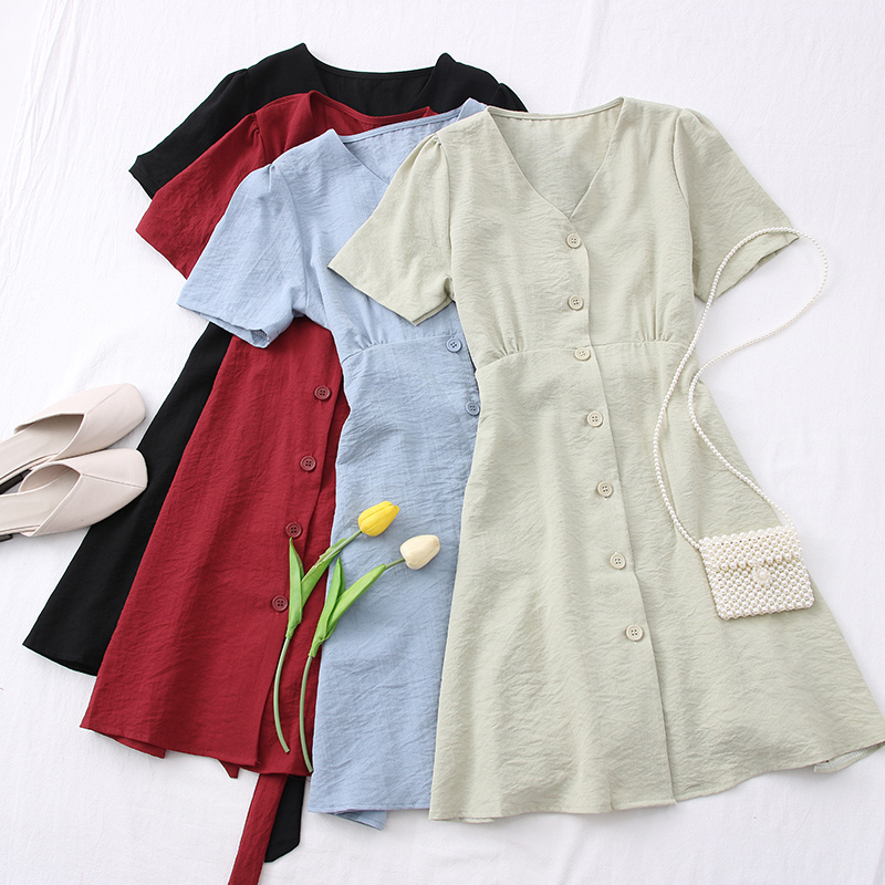 Fashion All-match Niche V-neck Short-sleeved Dress