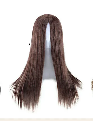 Full Headgear Style Split Black Long Straight Fashion Wig Dark Brown - Shop at LoveMi