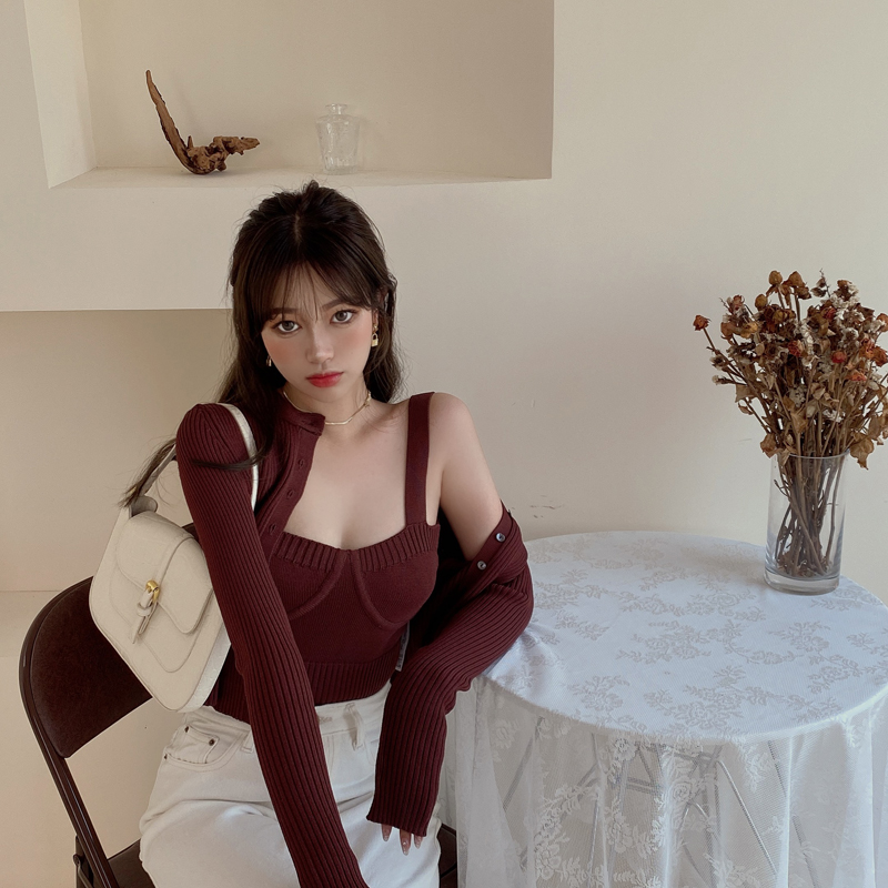 Two-Piece Short Camisole Knitted Cardigan Jacket