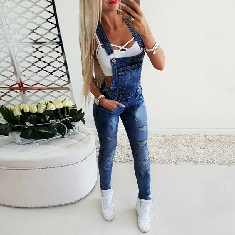 Tight Sexy Hand worn Women's Denim Overalls Dark Blue - Shop at LoveMi