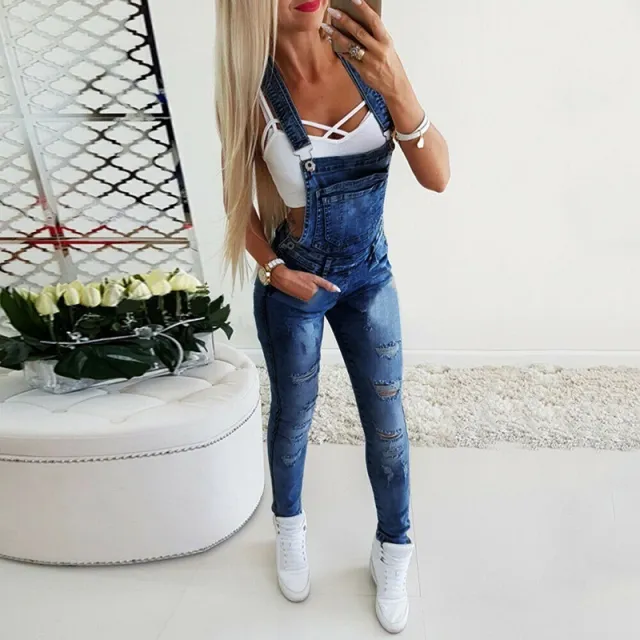 Tight Sexy Hand worn Women's Denim Overalls Dark Blue - Shop at LoveMi
