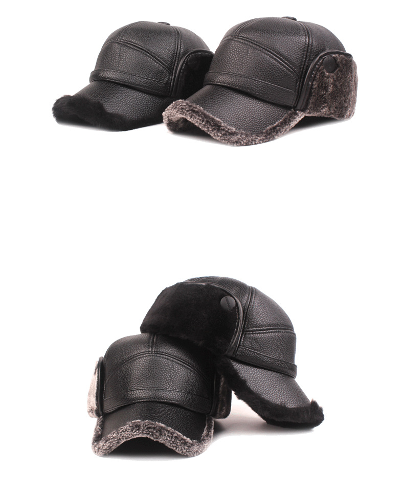 Winter Thick Leather Hat Cap with Ear Protection