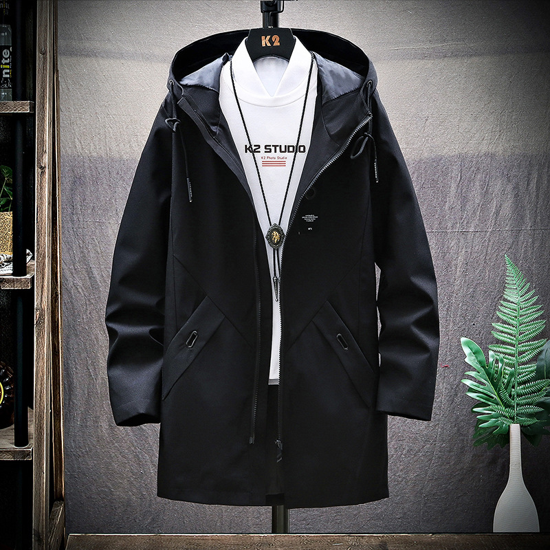 Men's Mid-length Loose Hooded Casual Trench Coat