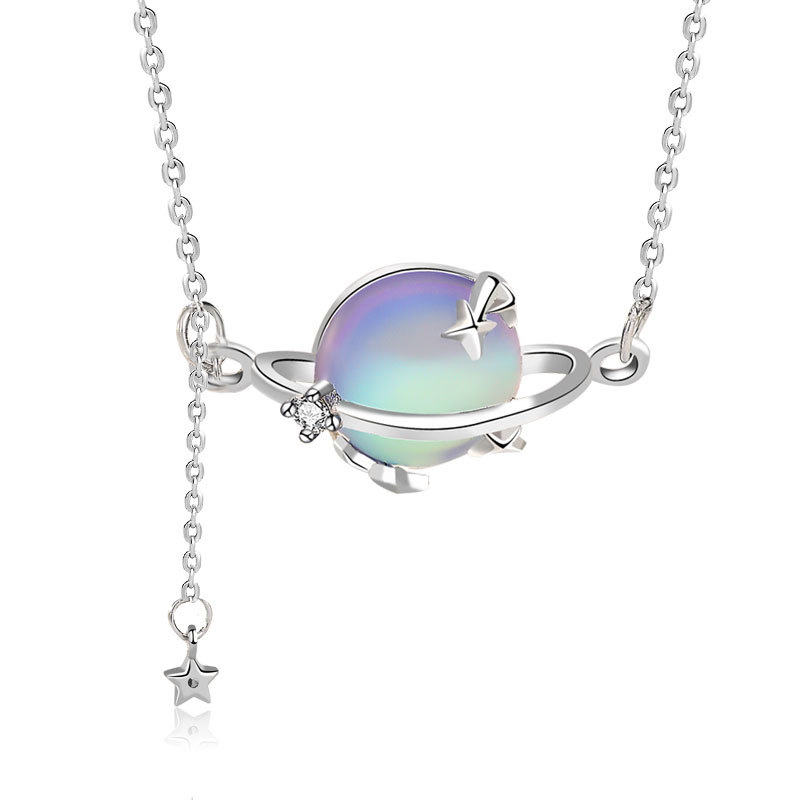 Mori Series Personality Niche Design Sense Moonstone Planet Necklace