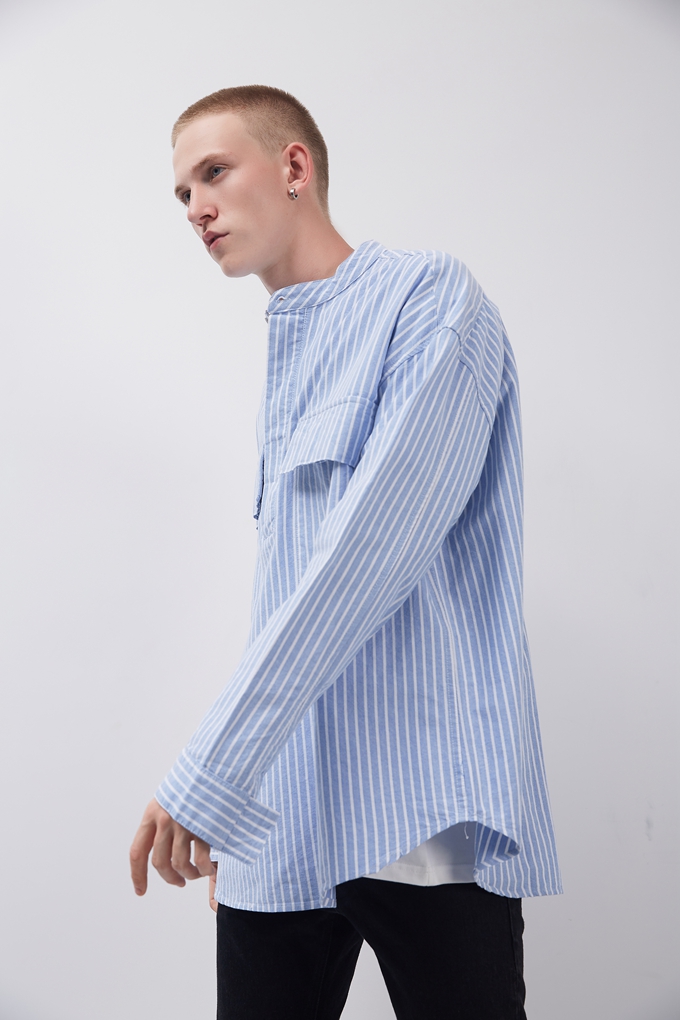 High Street FOG Style Striped Loose Men's Hip Hop Long Sleeve Shirt