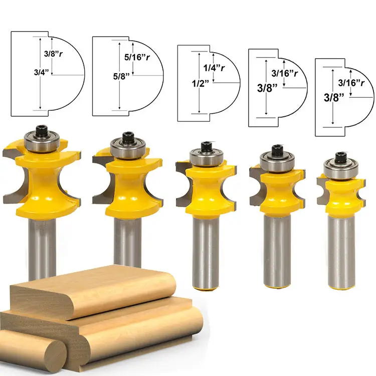 1-5Pc Bullnose Router Bit Set C3 Hartmetall 1/2 "Schaft 12mm Schaft Holzbearbeitung cutter