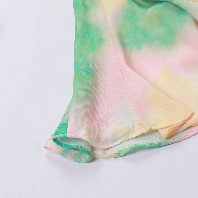 Fashion Print Lantern Sleeve Lace Up Dress