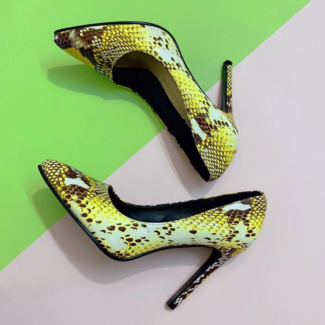 Fashion Pointed Colored Snake Print Stiletto Heels