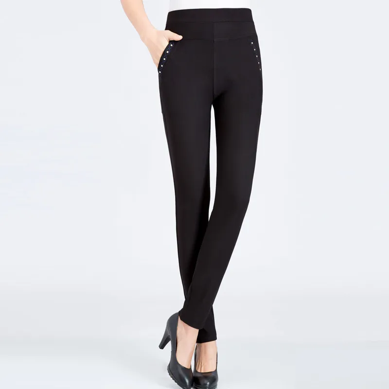 High Waist Pencil Slim Lace Pocket Leggings Pants - Black