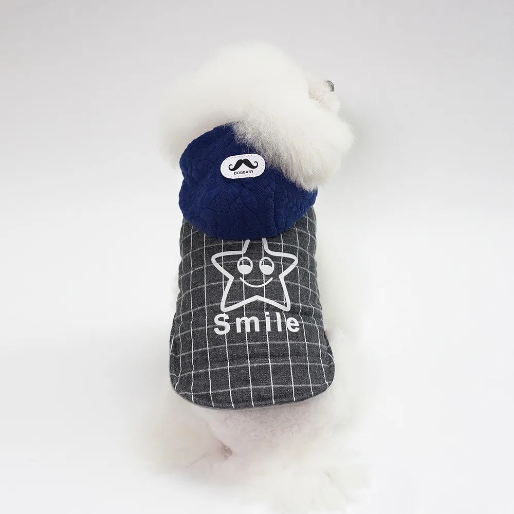 Dog Cotton Smile Star Small Dog Two-legged Coat - Blue