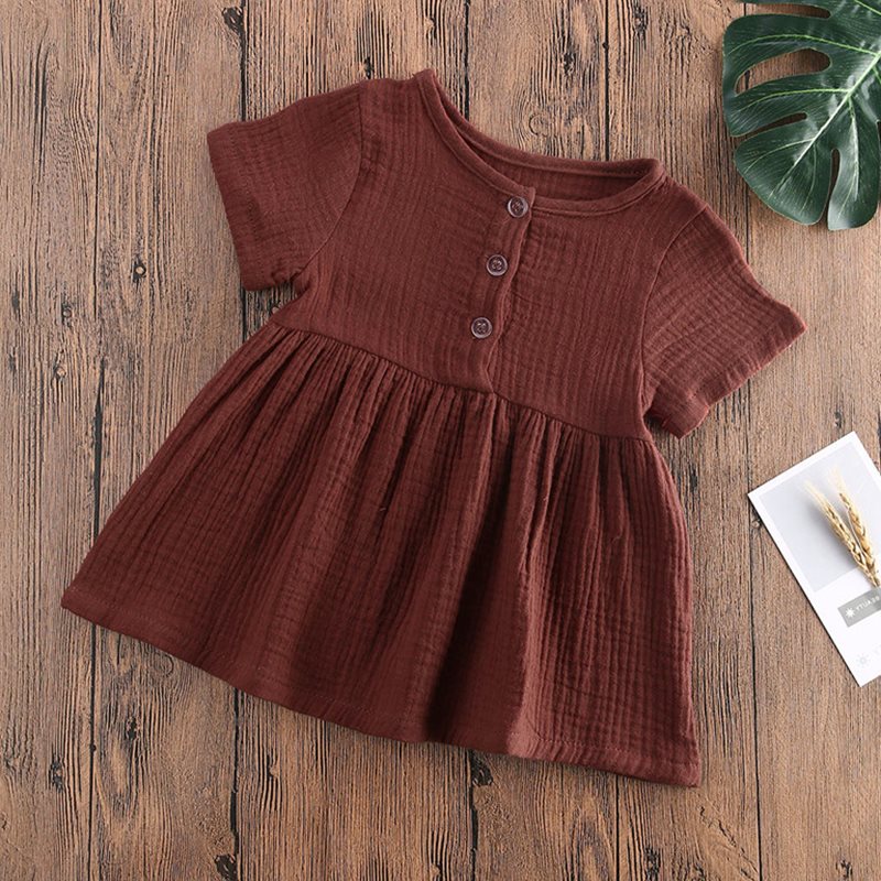 Solid Color Retro Girls Short Sleeve Dress Top