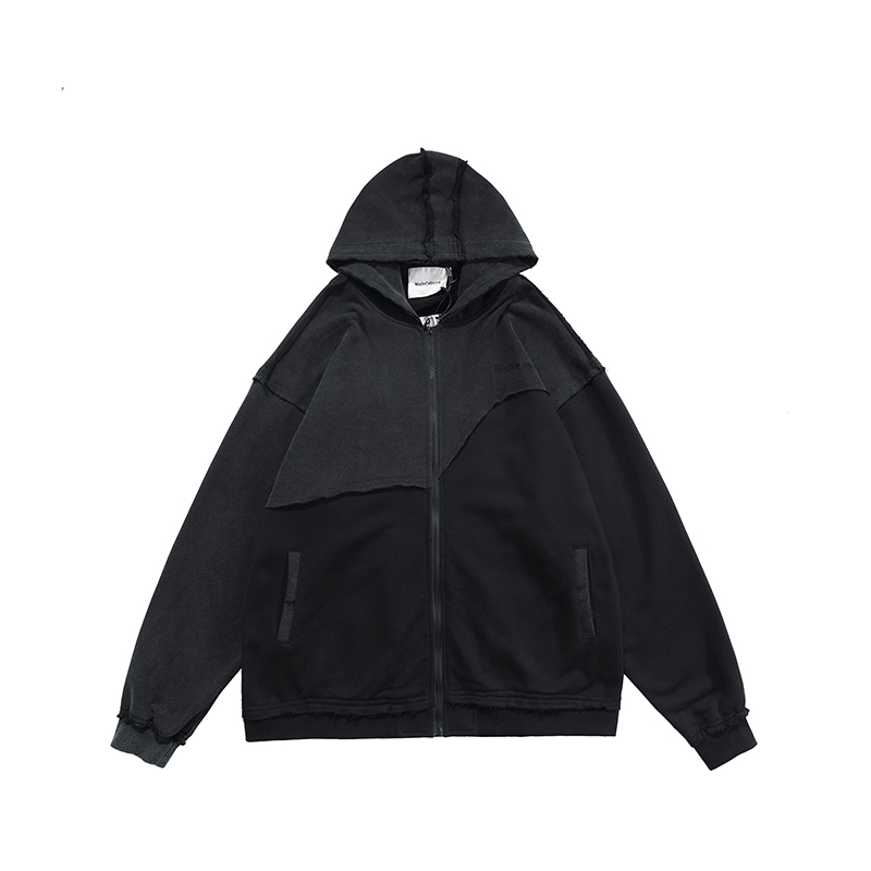 Ins Retro Distressed Contrast Stitching Hooded Sweater