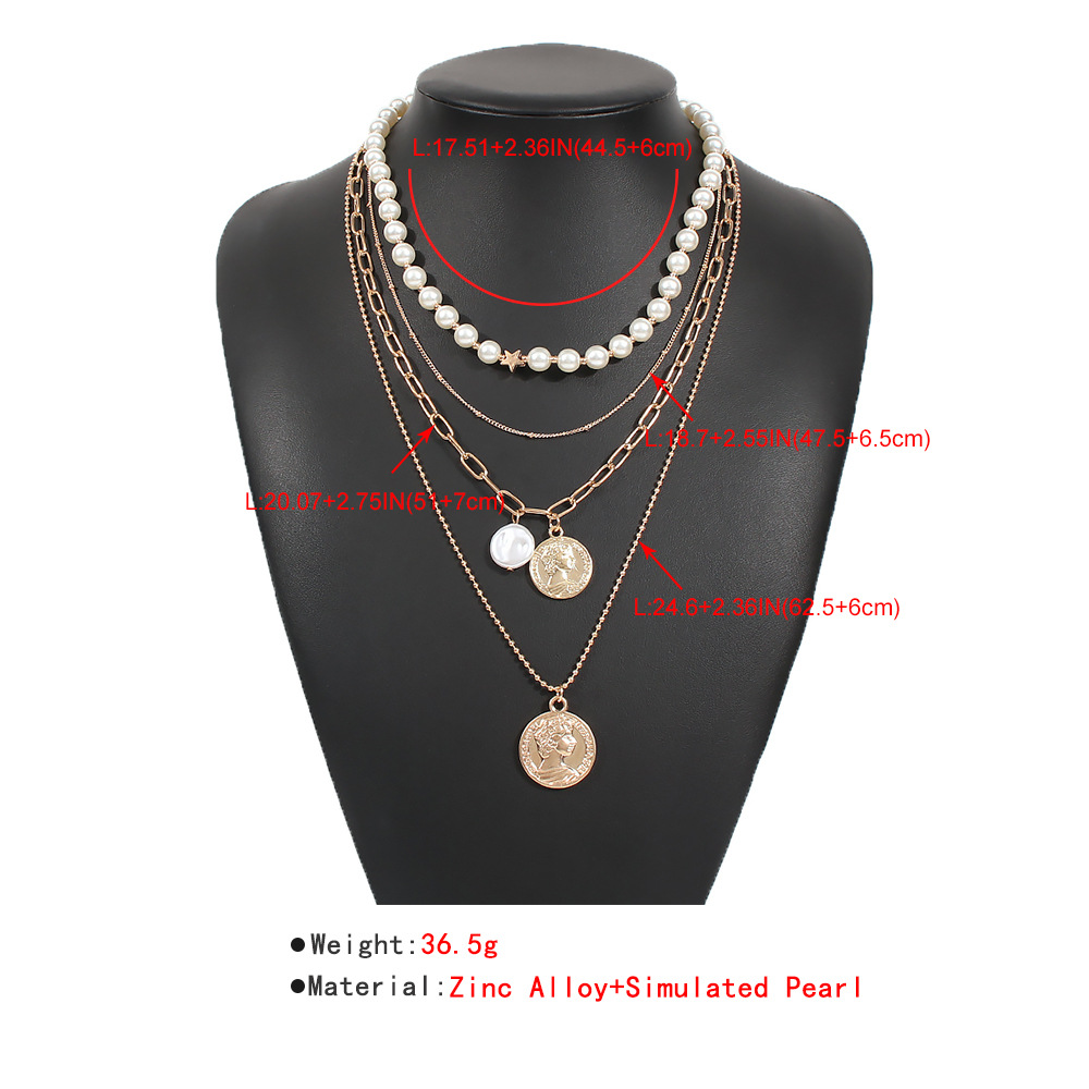 Multilayer Portrait Pendant Pearl Clavicle Chain