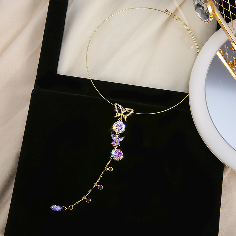 Purple Butterfly Tassel Necklace New Clavicle Chain