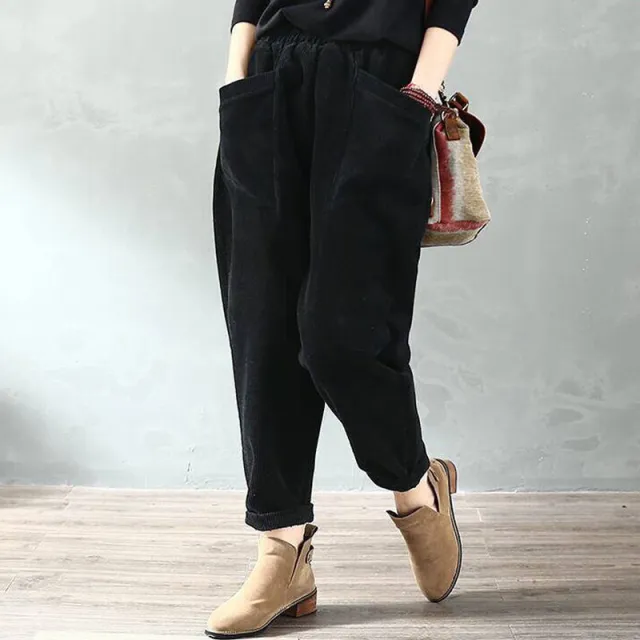 Women's Solid Color Corduroy Casual Wide leg Pants Black - Shop at LoveMi
