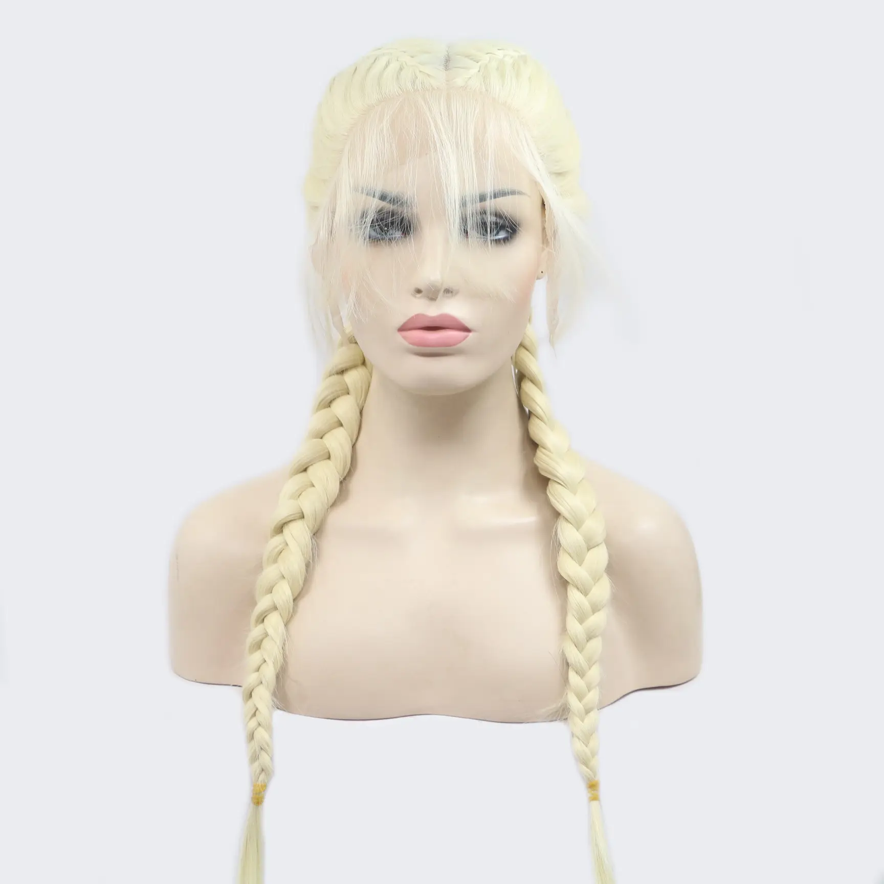 Long Section With Bangs Double Ponytail Fishbone