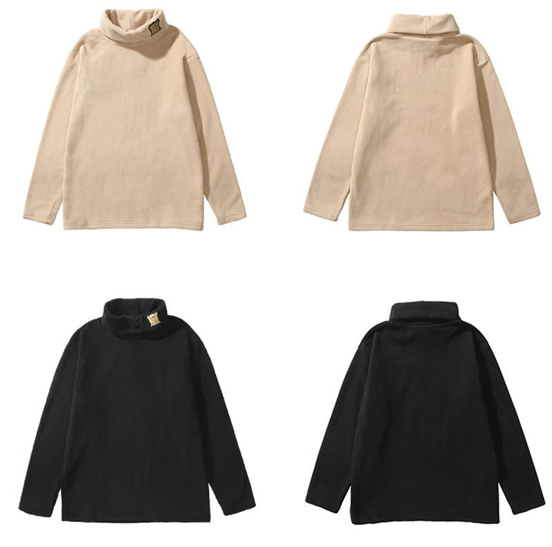 Retro Bear Sticker High Neck Long Warm T-shirt