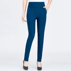 High Waist Pencil Slim Lace Pocket Leggings Pants - Denim - View 1