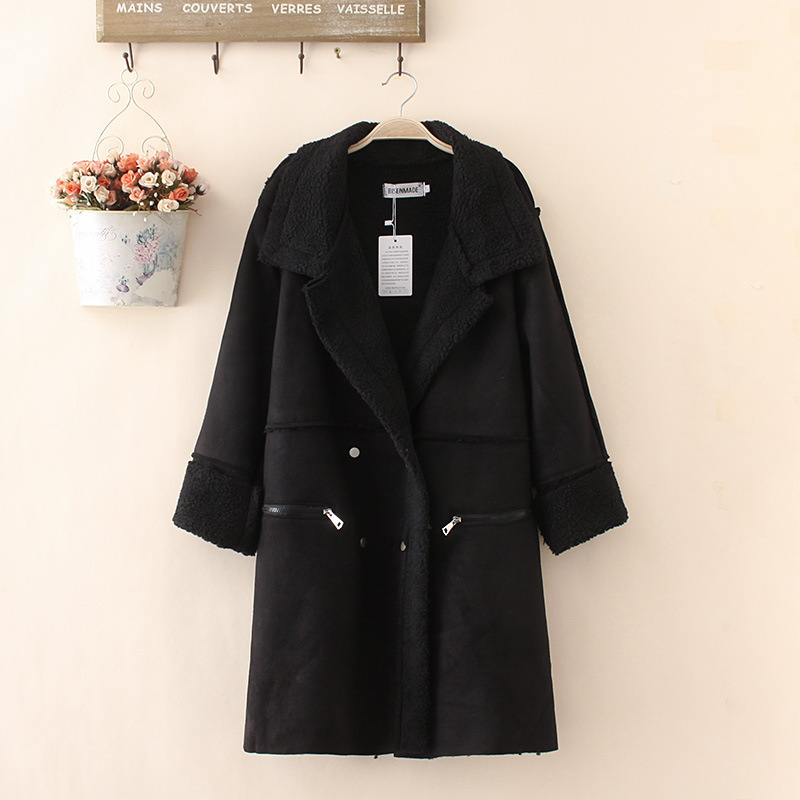 Women's Winter Wear Lapel Padded Warm Lamb Wool Coat Mid-Length Suede Coat Coat