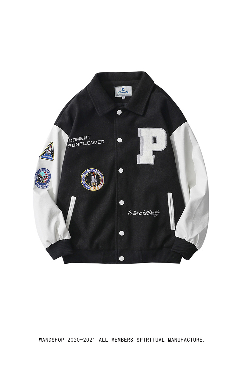 Contrast Stitching Towel Embroidered Loose Jacket