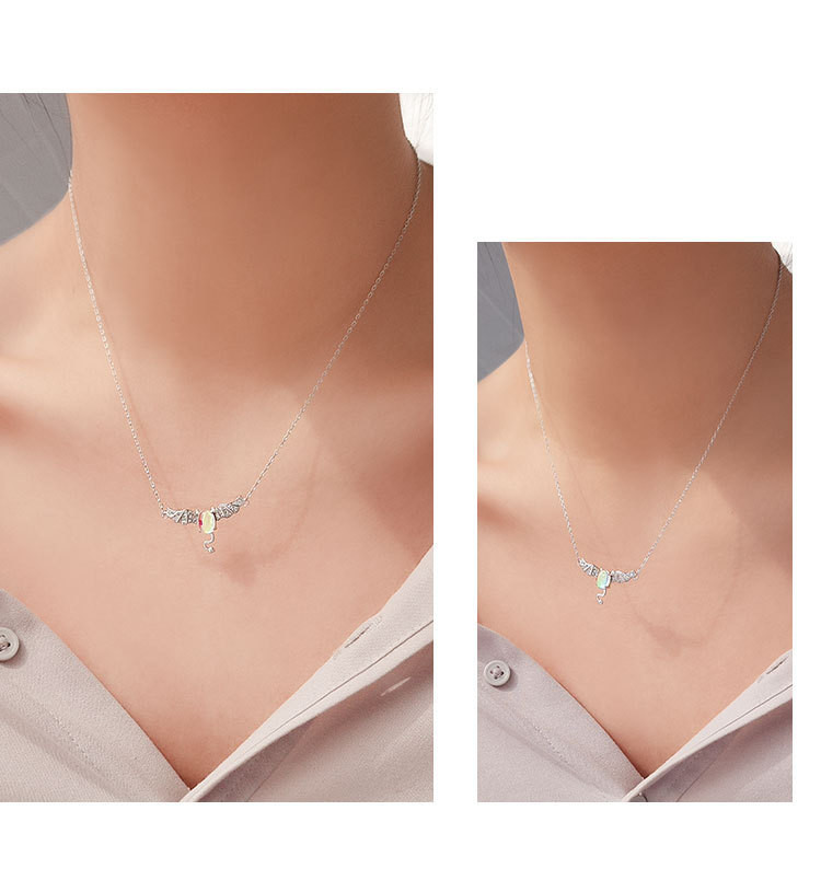 S925 Sterling Silver Necklace Little Devil Bat Diamond Moonstone Chain